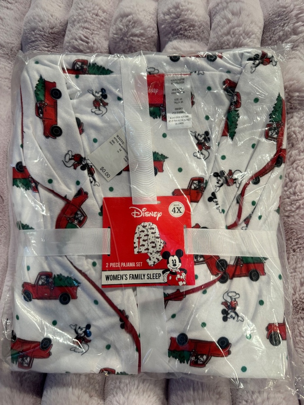 4X Women's DISNEY Flannel Pajama Set CHRISTMAS Old TRUCK and TREE Mickey Mouse